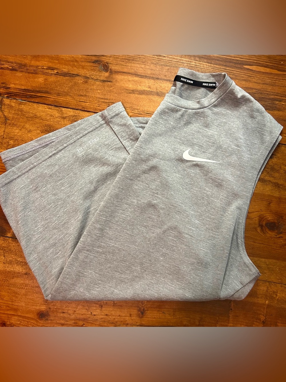 Nike Gray Dri-FIT Swim Tee with White Swoosh